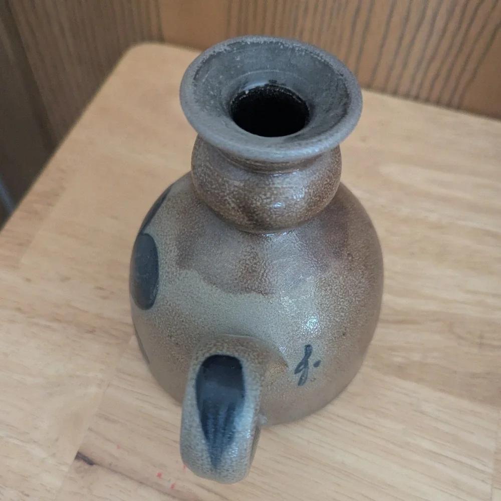 Rowe Pottery Works Salt Glazed Stoneware Heart Candlestick Chamber Handled 5